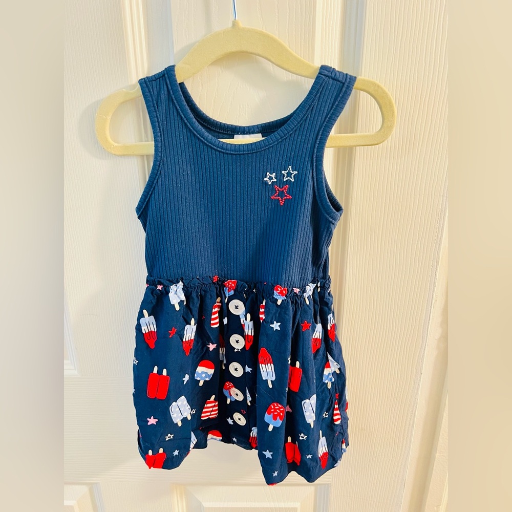🔥3/$18🔥 Blue & Red Ribbed Sundress. 4th of July. Girl size 12 months